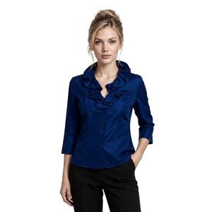 Marisa Baratelli Blouse Women's Size 10 Blue 100% Thai Silk Portrait Collar Top